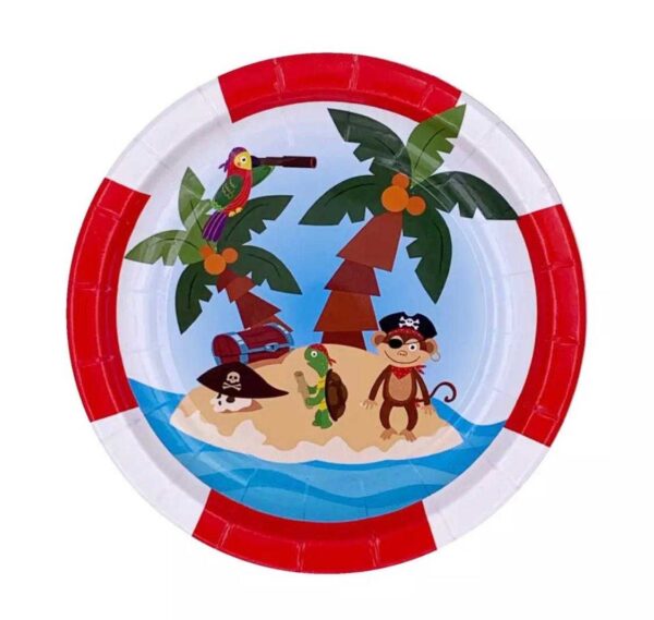 צלחות נייר מתכלה קטנות - פיראטים חיות