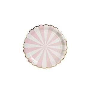 צלחות נייר קטנות - פסים ורוד לבן