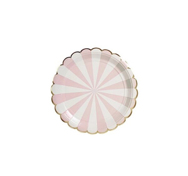 צלחות נייר קטנות - פסים ורוד לבן