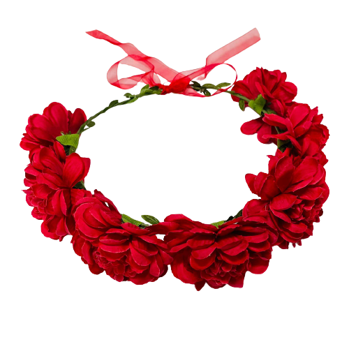 זר פרחים גדול לראש - אדום