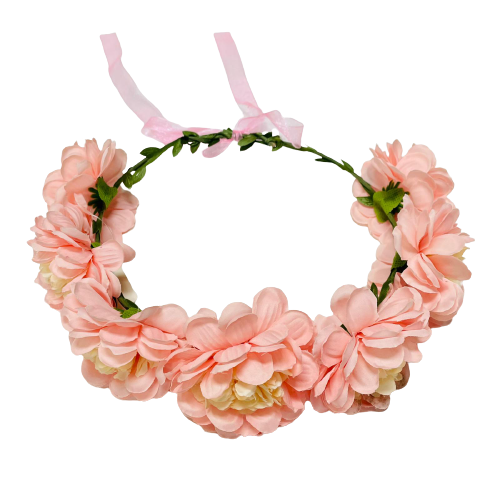 זר פרחים גדול לראש - ורוד בהיר ולבן