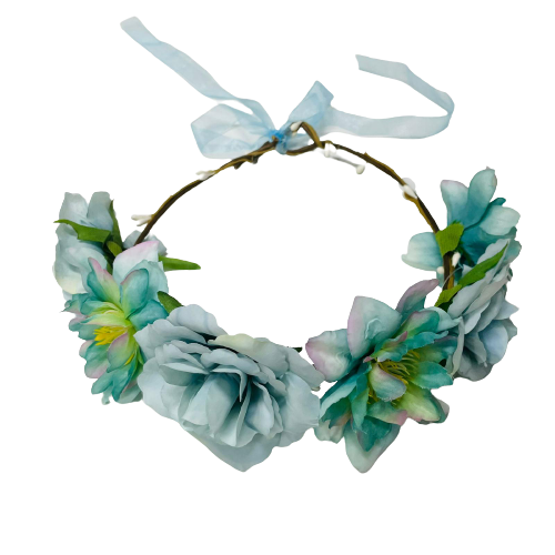 זר פרחים גדול לראש - טורקיז