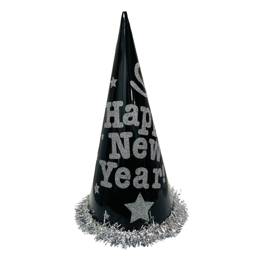 כובע קונוס - Happy New Year כסף