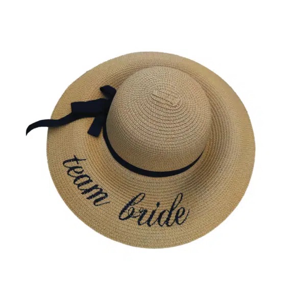 כובע קש רחב שוליים - team bride