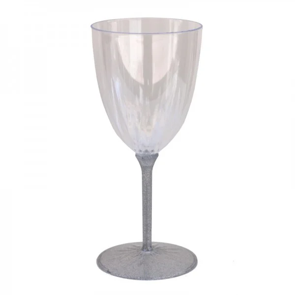 כוסות יין מהודרות מפלסטיק - כסף נוצץ