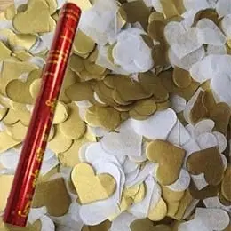 תותח קונפטי 50 ס"מ - לבבות זהב + לבן