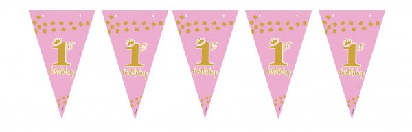 שרשרת דגלים ורודה לבת - גיל שנה