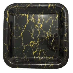 צלחת פלסטיק מרובעת - שיש שחור זהב