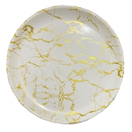 צלחת פלסטיק עגולה - שיש לבן זהב