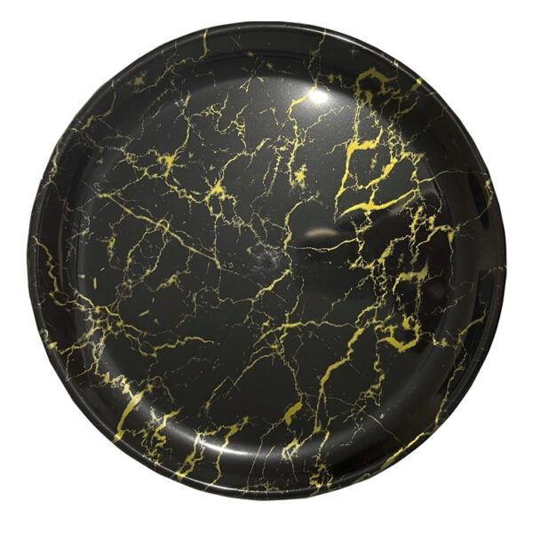 צלחת פלסטיק עגולה - שיש שחור זהב