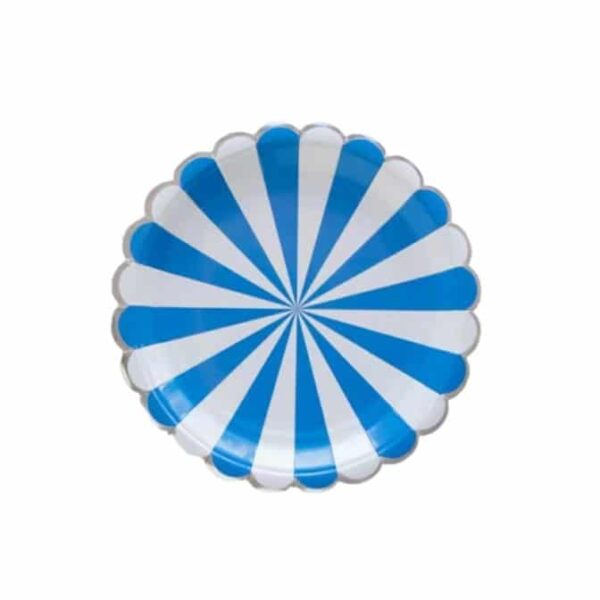 צלחות נייר גדולות - פסים כחול לבן