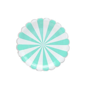 צלחות נייר קטנות - פסים טרוקיז לבן