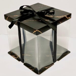 קופסה גבוהה לעוגה 26X26X26  - שיש שחור