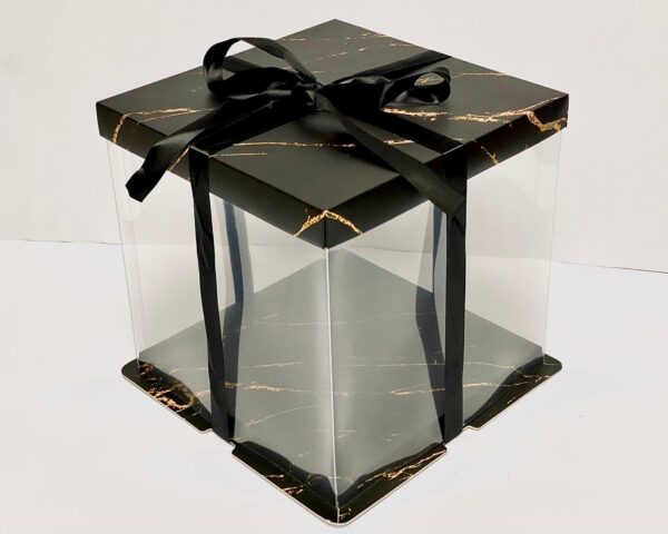 קופסה גבוהה לעוגה 26X26X26  - שיש שחור