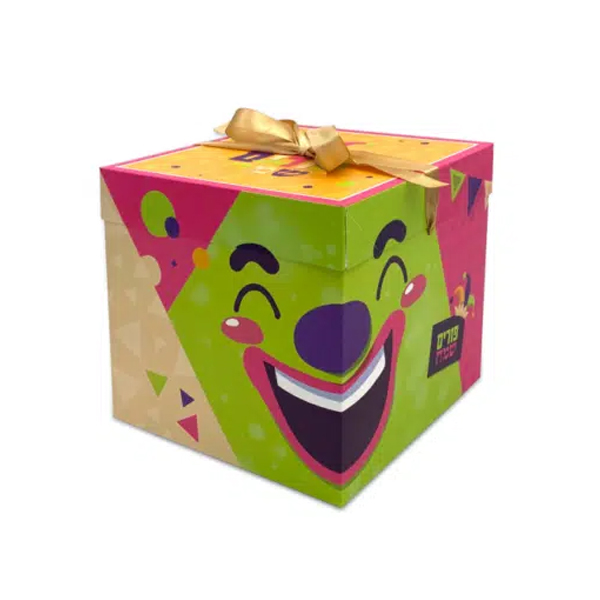 קופסת קרטון 15 ס"מ - פורים שמח ליצן