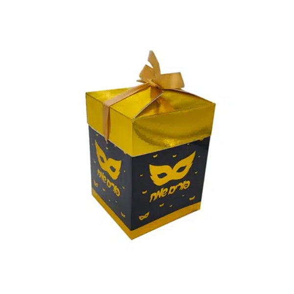 קופסת קרטון 15 ס"מ - פורים שמח זהב