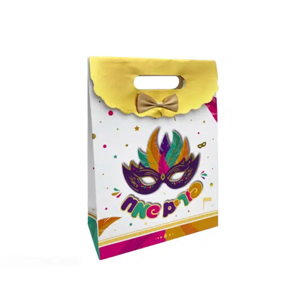 שקית קרטון קטנה עם פפיון - פורים שמח