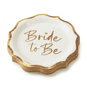 צלחות נייר גדולות מתכלות - BRIDE TO BE זהב