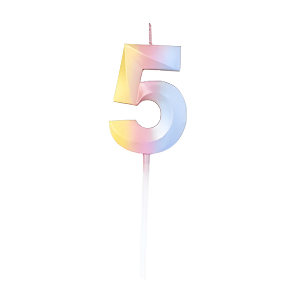 נר יום הולדת מספר 5 - צבעי קשת