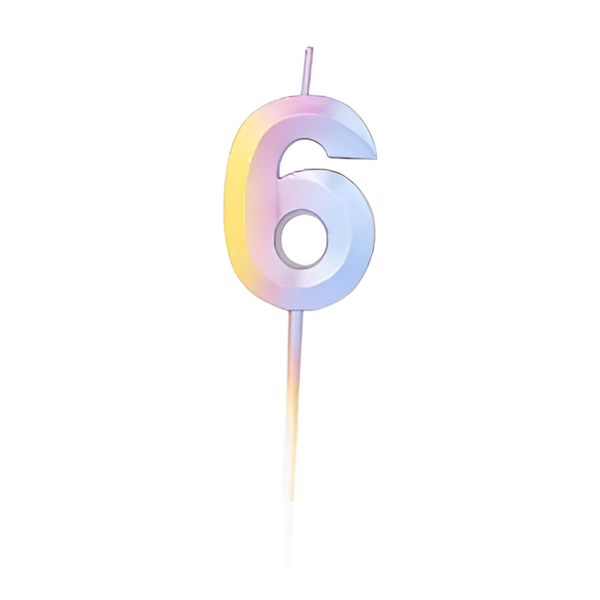 נר יום הולדת מספר 6 - צבעי קשת