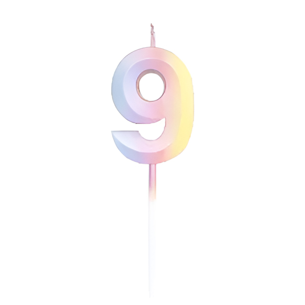 נר יום הולדת מספר 9 - צבעי קשת